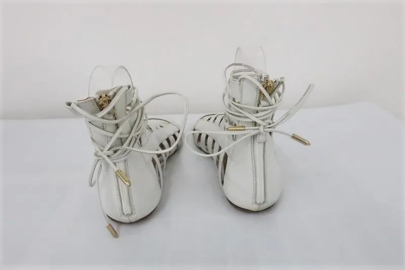 Sandales Gladiator Aquazzura Amazon en cuir blanc Taille 37.5 à lacets plates