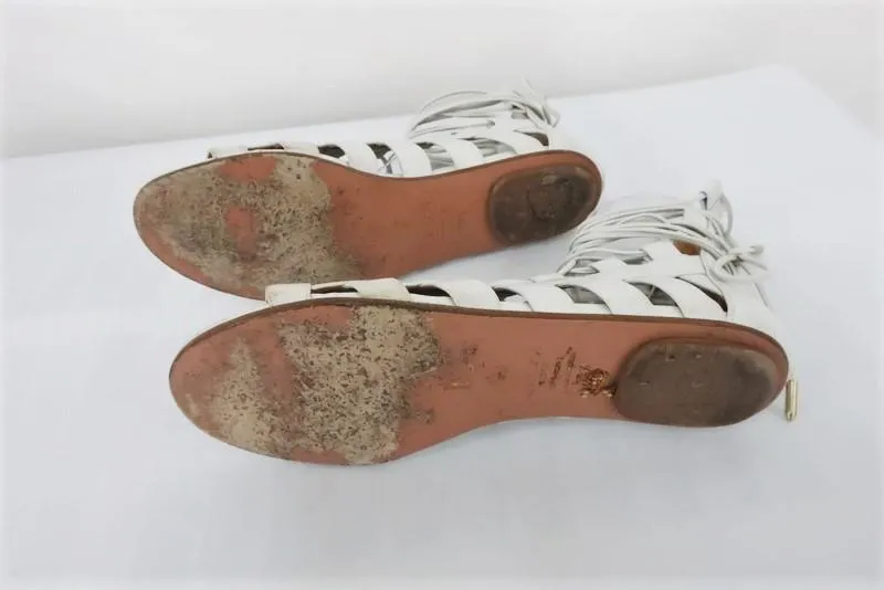 Sandales Gladiator Aquazzura Amazon en cuir blanc Taille 37.5 à lacets plates