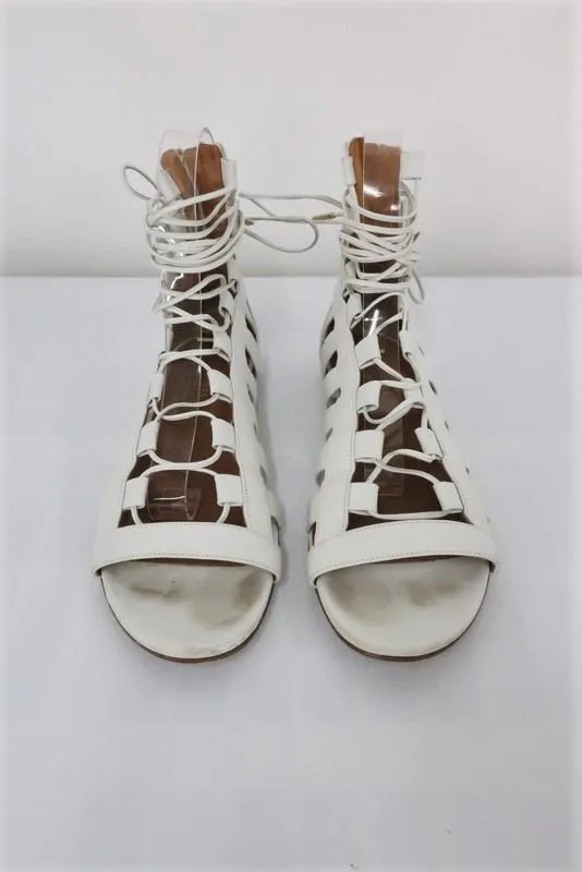 Sandales Gladiator Aquazzura Amazon en cuir blanc Taille 37.5 à lacets plates
