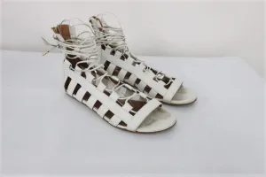 Sandales Gladiator Aquazzura Amazon en cuir blanc Taille 37.5 à lacets plates