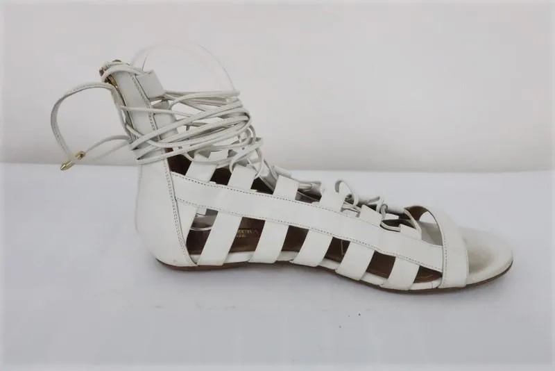 Sandales Gladiator Aquazzura Amazon en cuir blanc Taille 37.5 à lacets plates