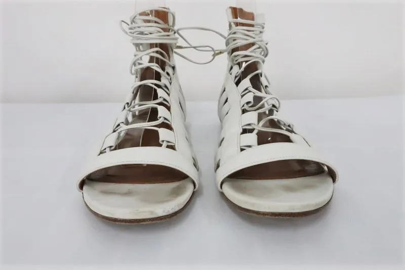 Sandales Gladiator Aquazzura Amazon en cuir blanc Taille 37.5 à lacets plates