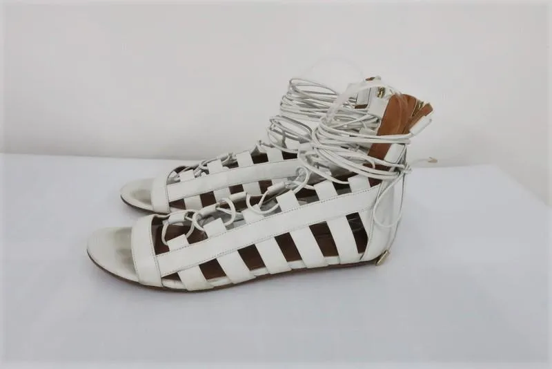 Sandales Gladiator Aquazzura Amazon en cuir blanc Taille 37.5 à lacets plates