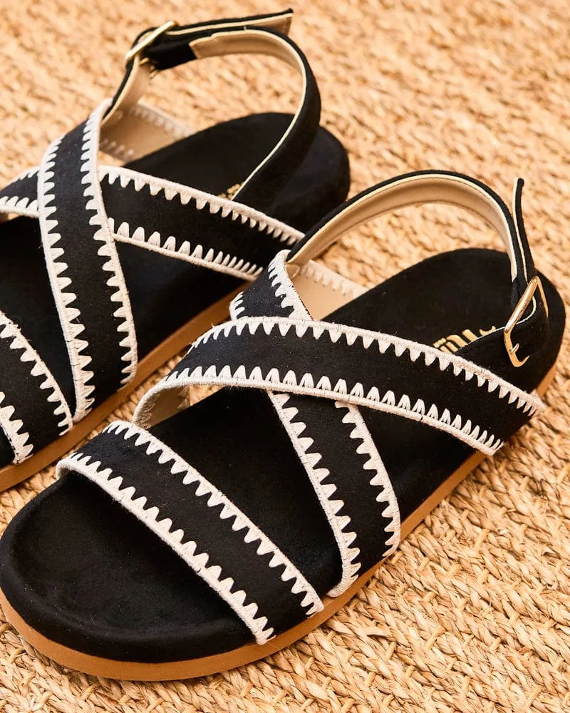 Arbellara Sandales à Bride Croisée en Suédine Végane | Noir