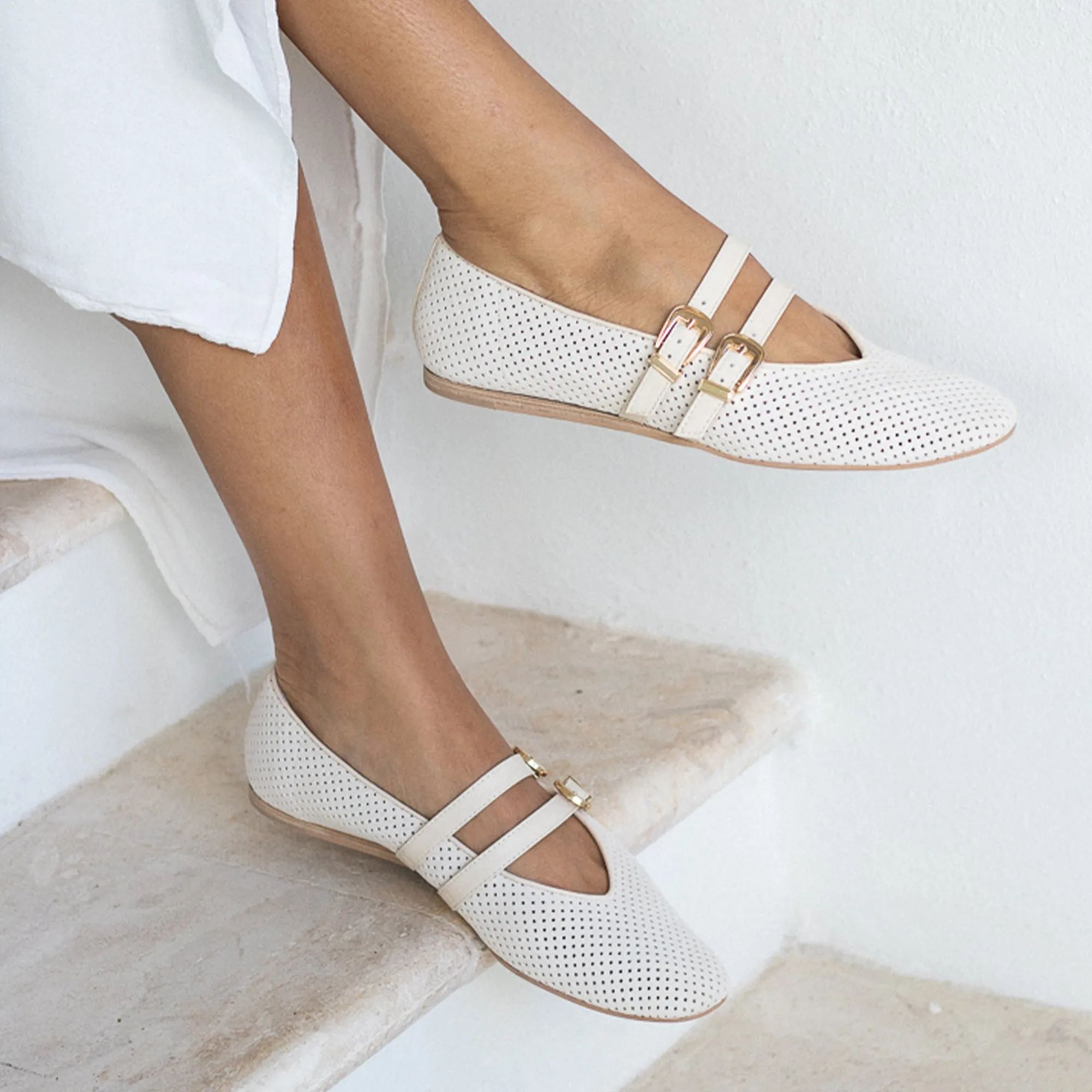 BAYLEE BALLERINES BONE SUÈDE PERFORÉ