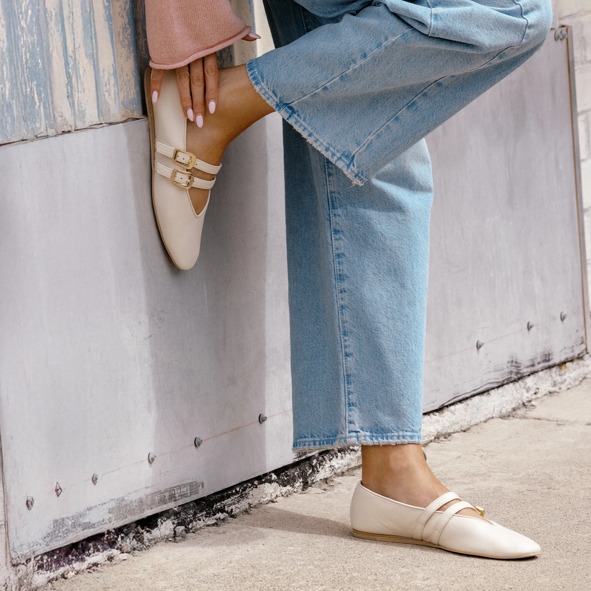 BAYLEE BALLERINES IVOIRE EN CUIR