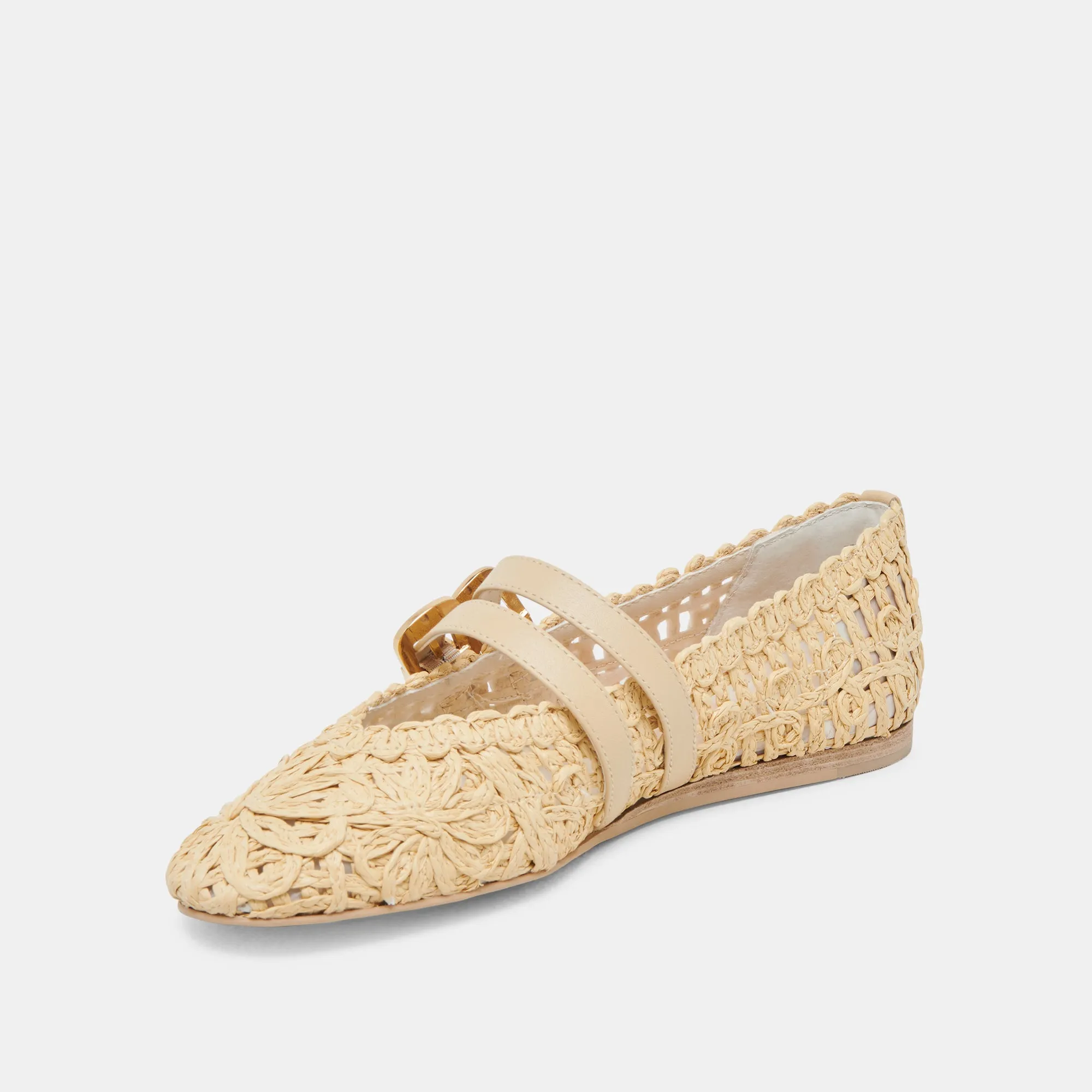 BAYLEE Escarpins ballerines larges tournesol LT naturel macramé