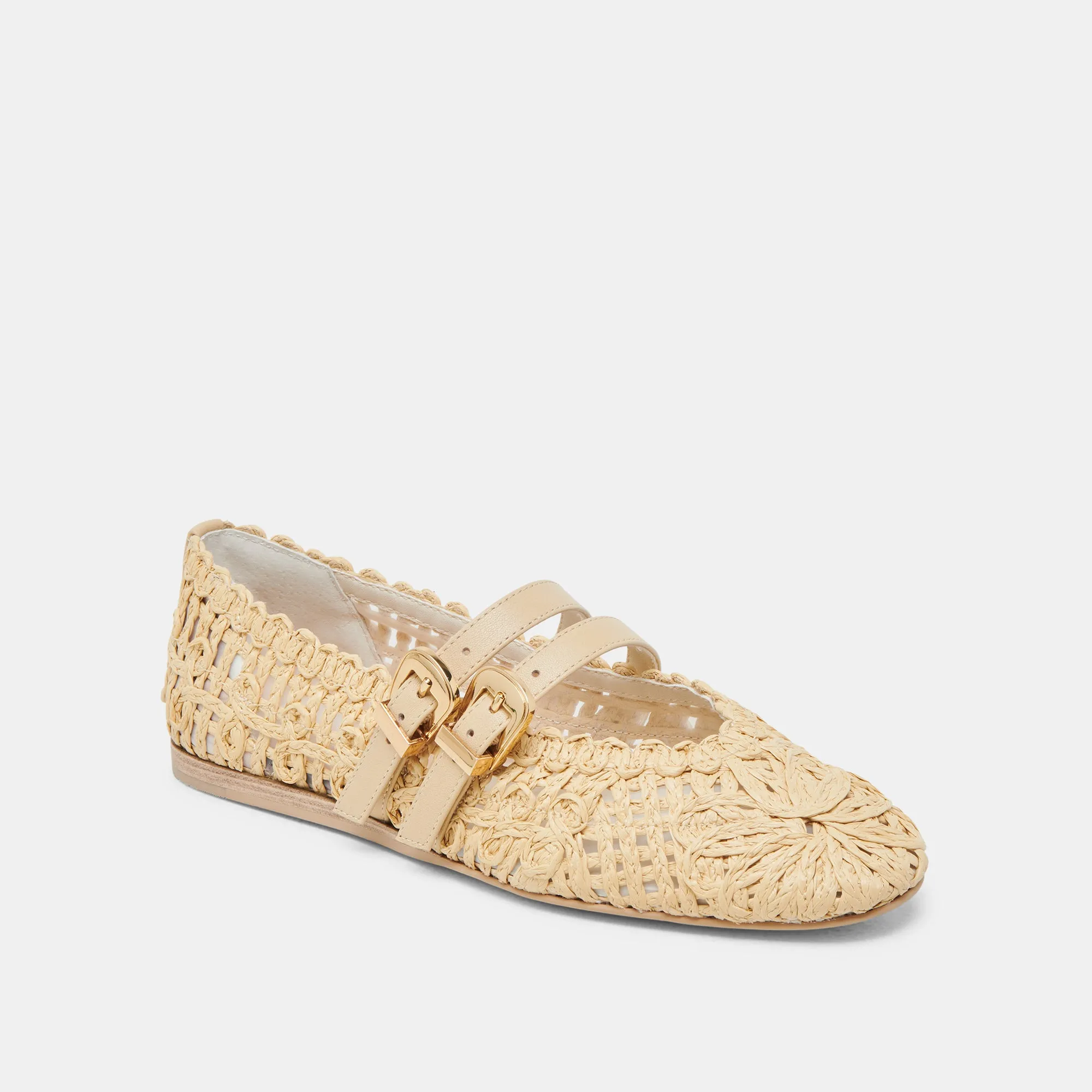 BAYLEE Escarpins ballerines larges tournesol LT naturel macramé