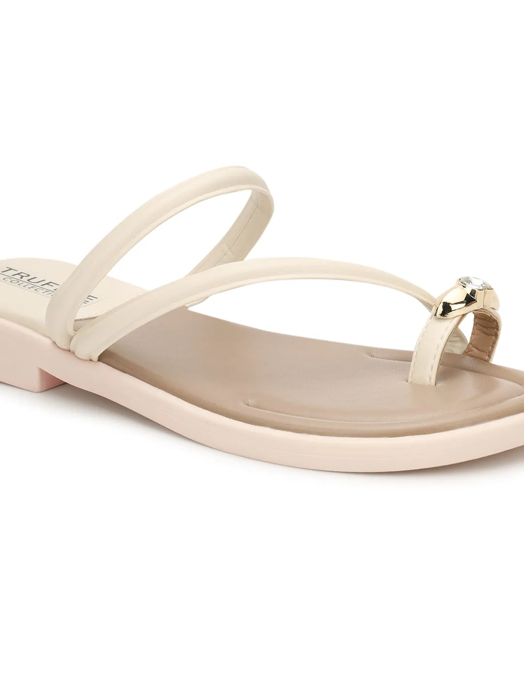 Ballerines à enfiler en PU beige avec orteil diamant (TC-RS3595-BEIG)
