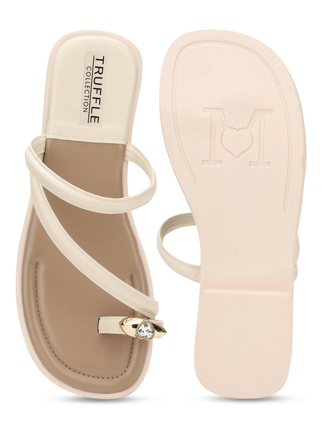 Ballerines à enfiler en PU beige avec orteil diamant (TC-RS3595-BEIG)