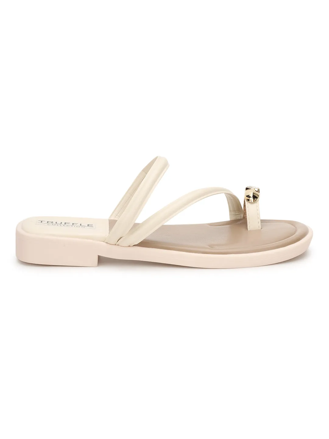 Ballerines à enfiler en PU beige avec orteil diamant (TC-RS3595-BEIG)