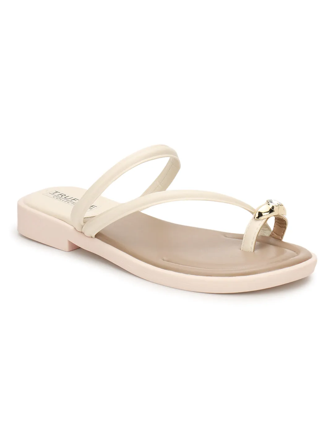 Ballerines à enfiler en PU beige avec orteil diamant (TC-RS3595-BEIG)