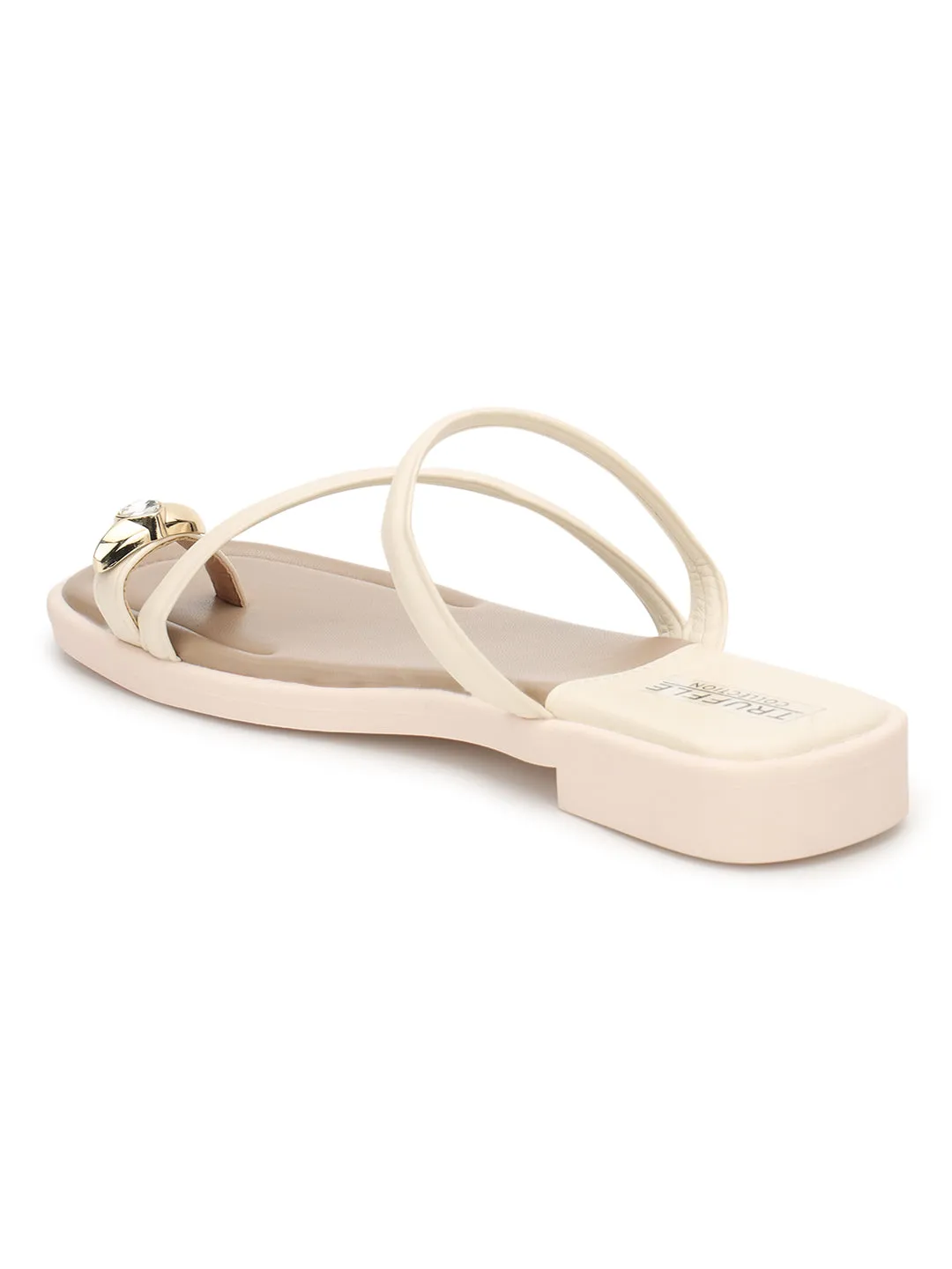 Ballerines à enfiler en PU beige avec orteil diamant (TC-RS3595-BEIG)