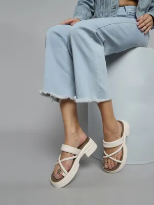 Ballerines à enfiler en PU beige avec anneau d'orteil doré (TC-RS3597-BEIG)