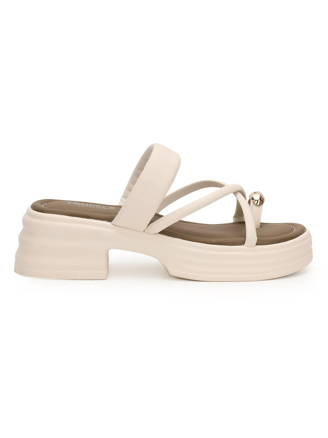 Ballerines à enfiler en PU beige avec anneau d'orteil doré (TC-RS3597-BEIG)