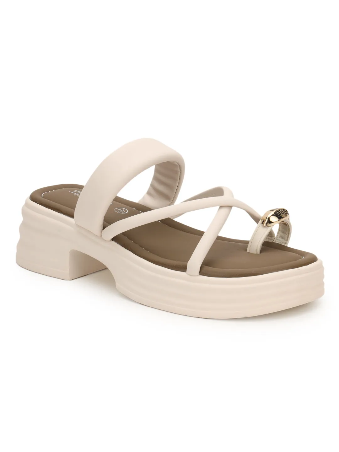 Ballerines à enfiler en PU beige avec anneau d'orteil doré (TC-RS3597-BEIG)