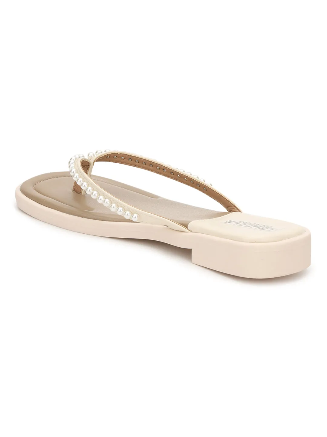 Ballerines en PU perlé beige à enfiler (TC-RS3594-BEIG)