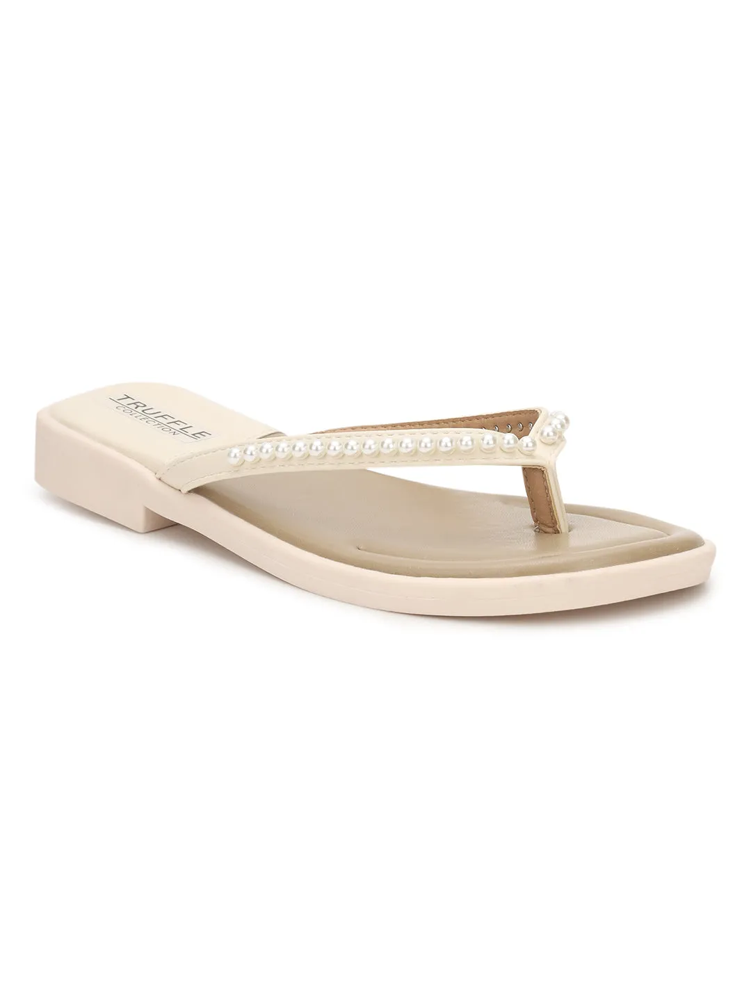 Ballerines en PU perlé beige à enfiler (TC-RS3594-BEIG)