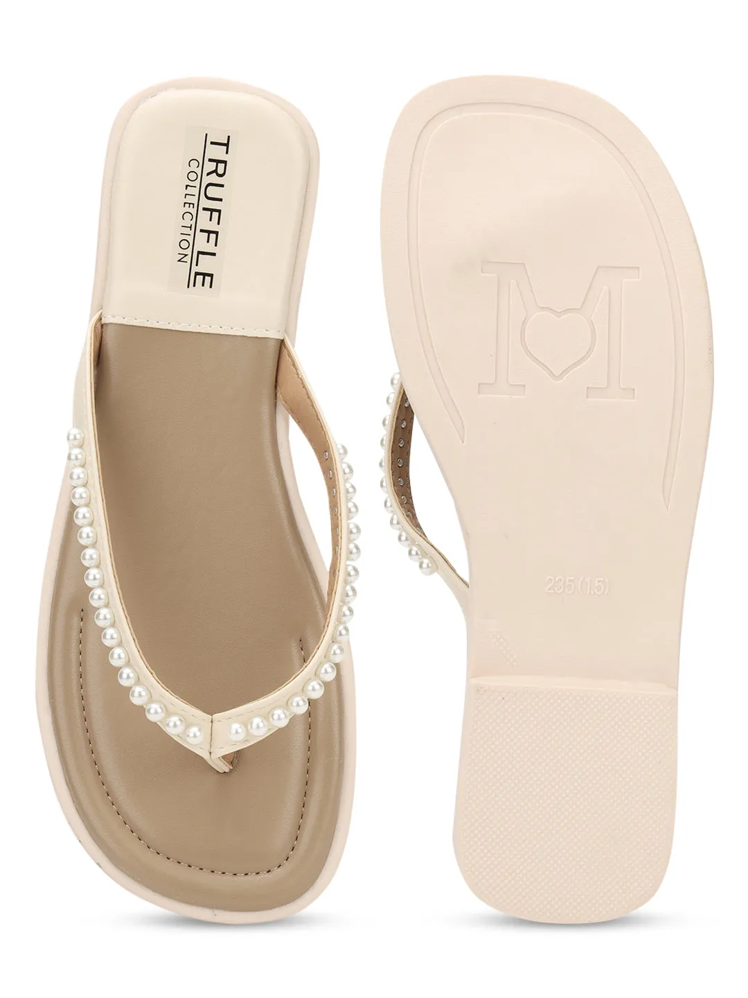 Ballerines en PU perlé beige à enfiler (TC-RS3594-BEIG)