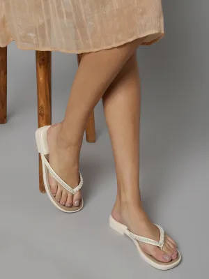 Ballerines en PU perlé beige à enfiler (TC-RS3594-BEIG)