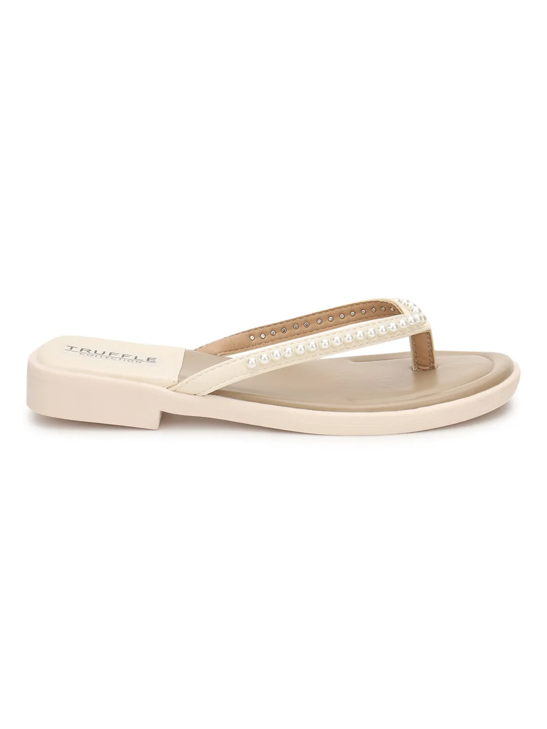 Ballerines en PU perlé beige à enfiler (TC-RS3594-BEIG)