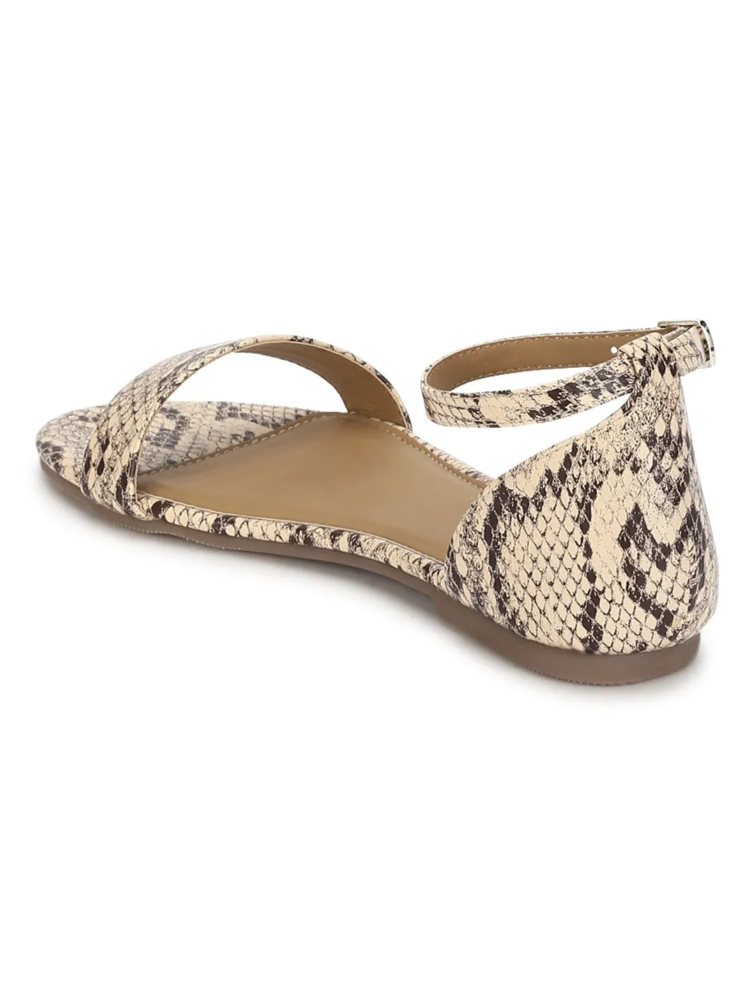 Sandales plates à boucle en PU couleur beige serpent