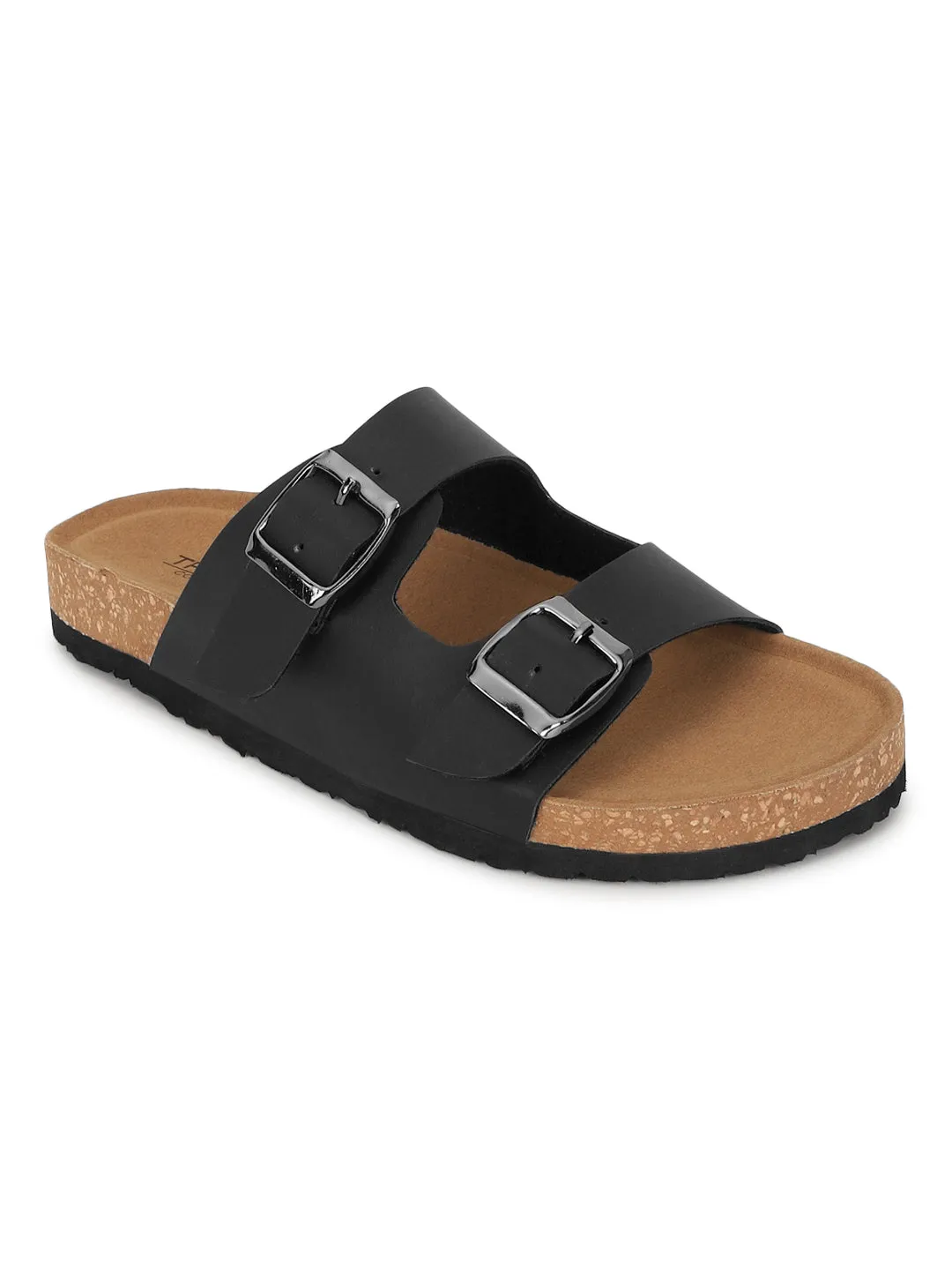 Ballerines à semelle intérieure en liège PU noir et latex (TC-070203-BLK)