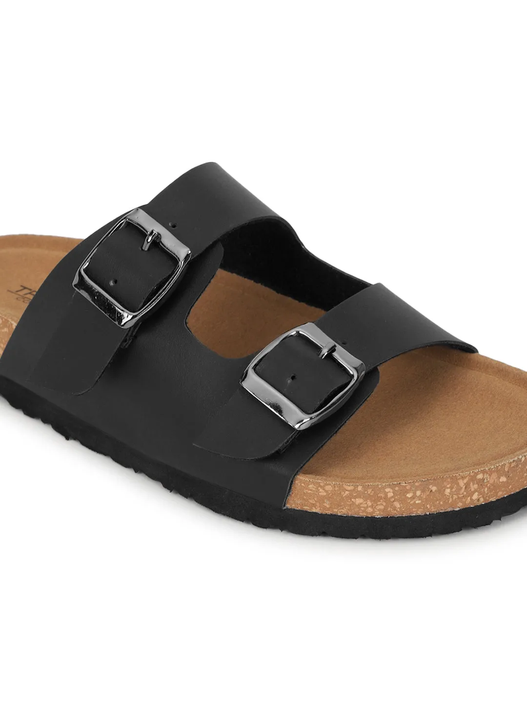 Ballerines à semelle intérieure en liège PU noir et latex (TC-070203-BLK)