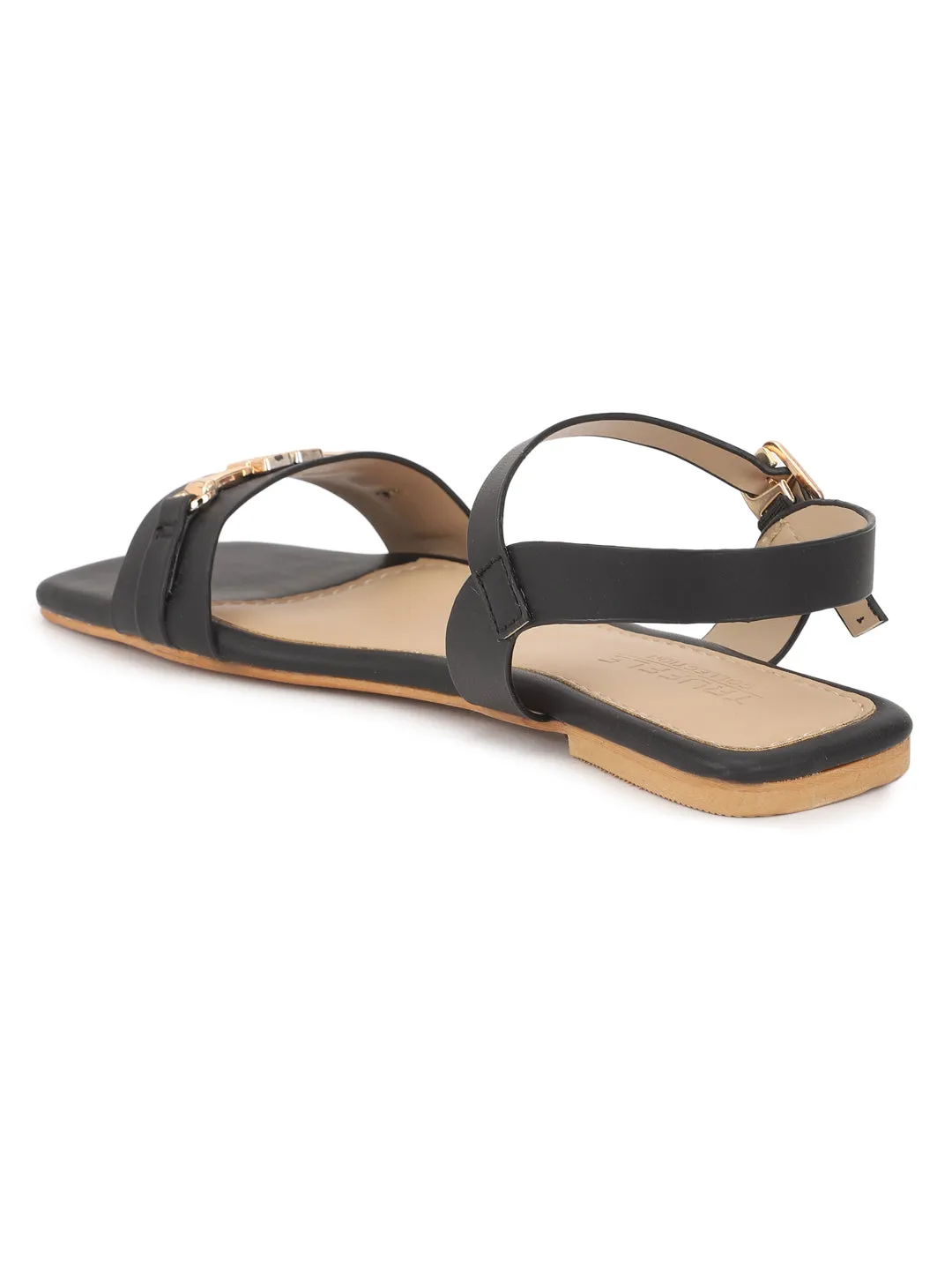 Sandales plates en PU noir (TC-ST-005-BLK)