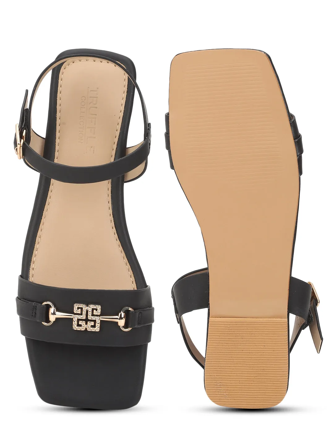 Sandales plates en PU noir (TC-ST-005-BLK)