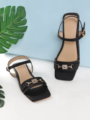 Sandales plates en PU noir (TC-ST-005-BLK)