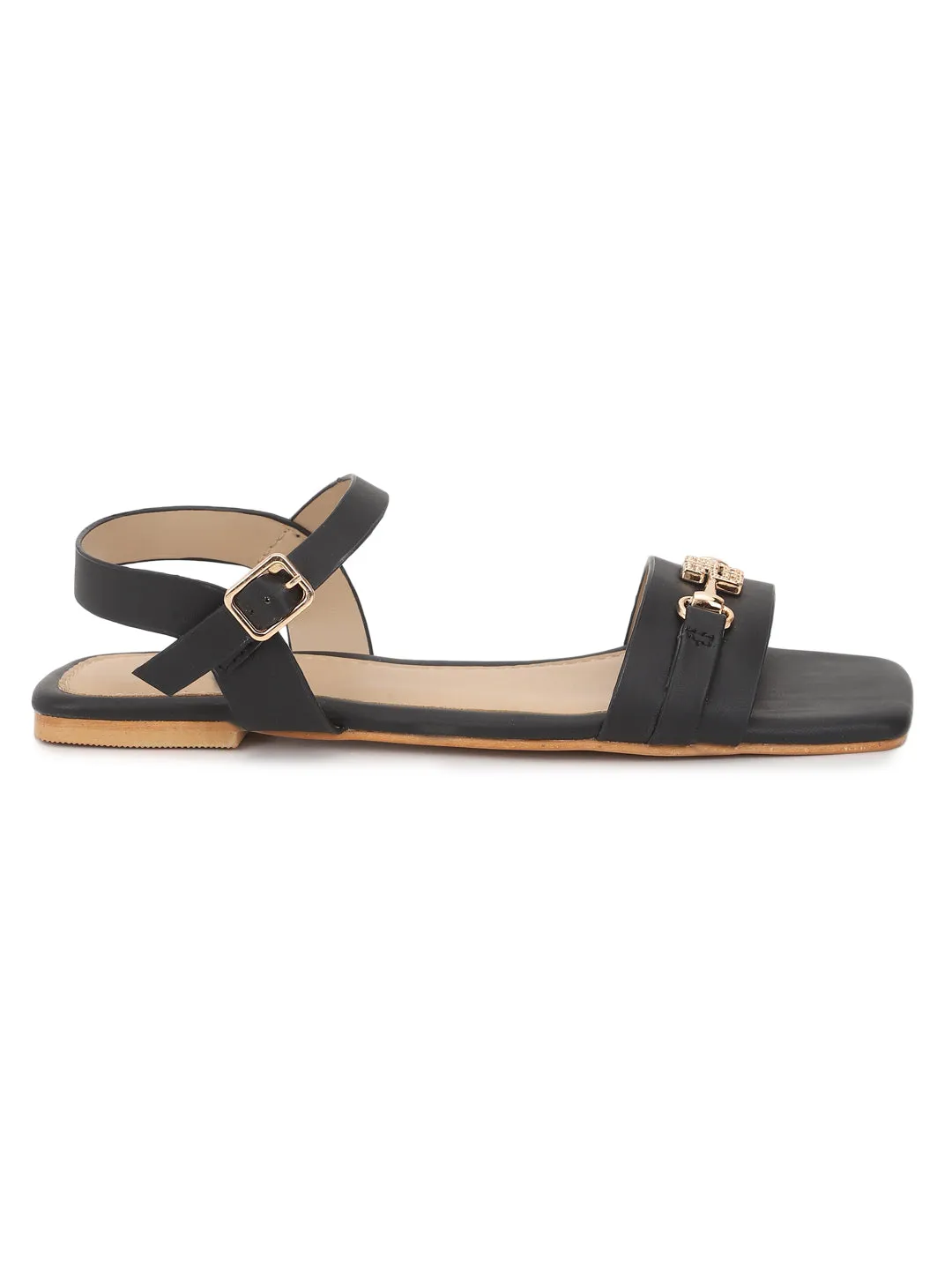 Sandales plates en PU noir (TC-ST-005-BLK)