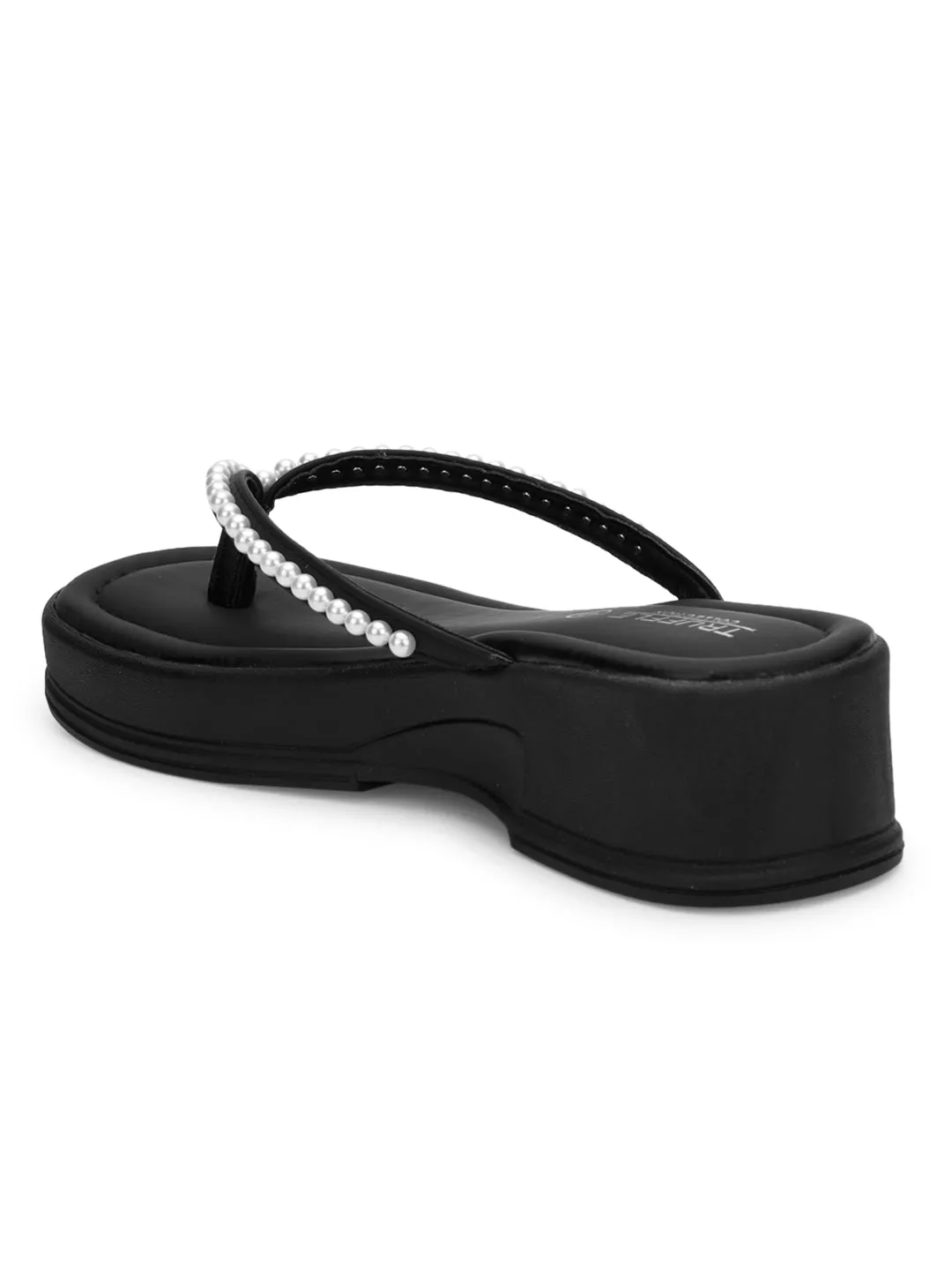 Escarpins à enfiler en perle PU noir (TC-RS3598-BLK)