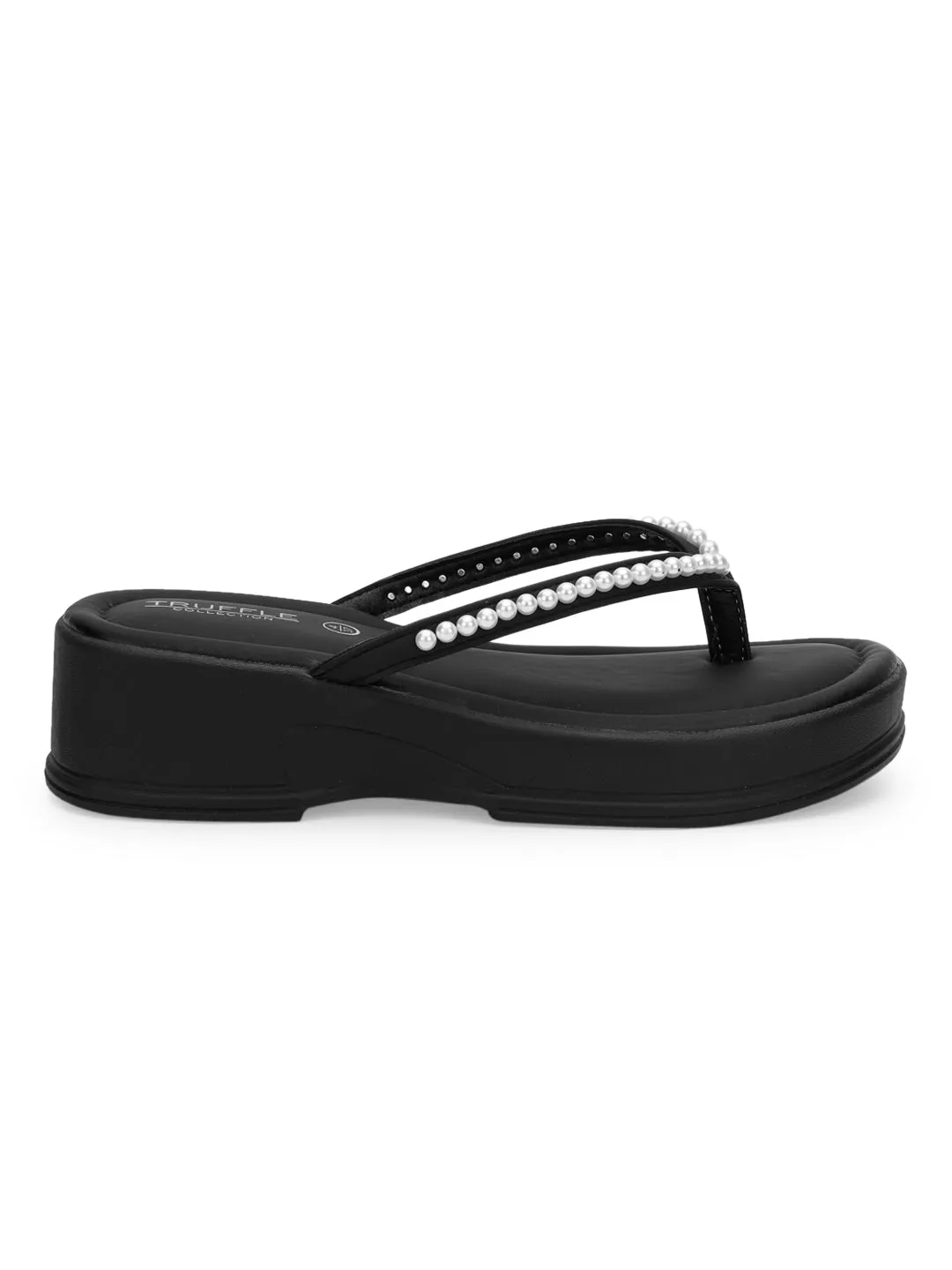 Escarpins à enfiler en perle PU noir (TC-RS3598-BLK)
