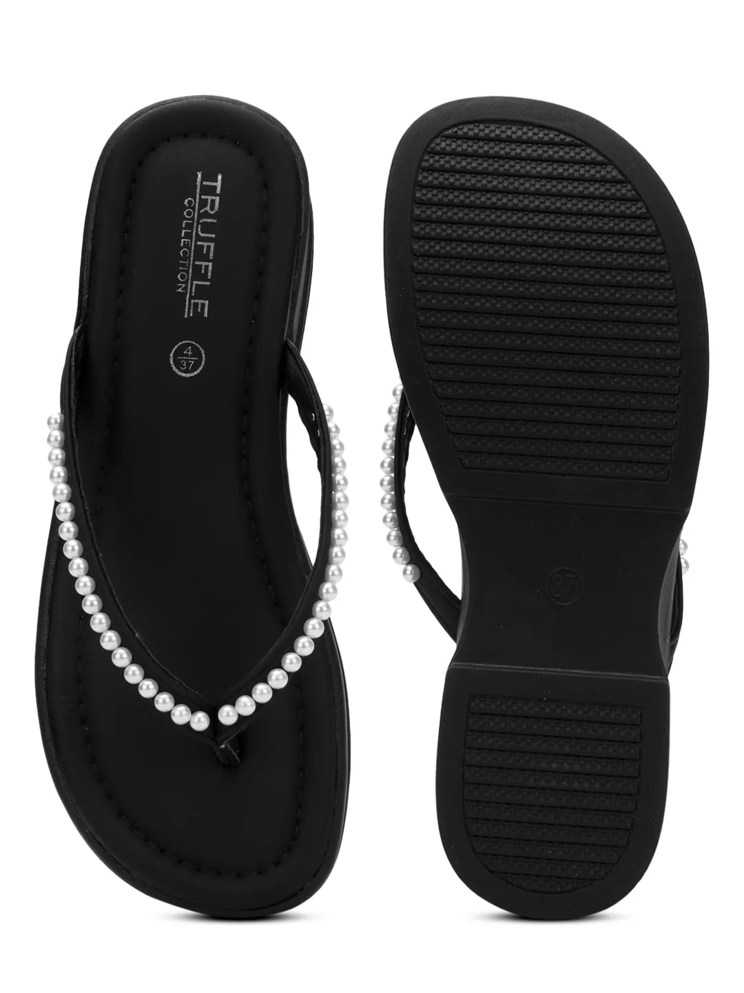 Escarpins à enfiler en perle PU noir (TC-RS3598-BLK)