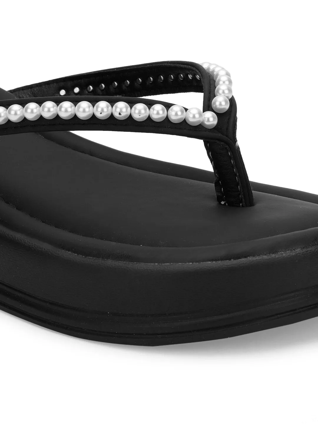 Escarpins à enfiler en perle PU noir (TC-RS3598-BLK)