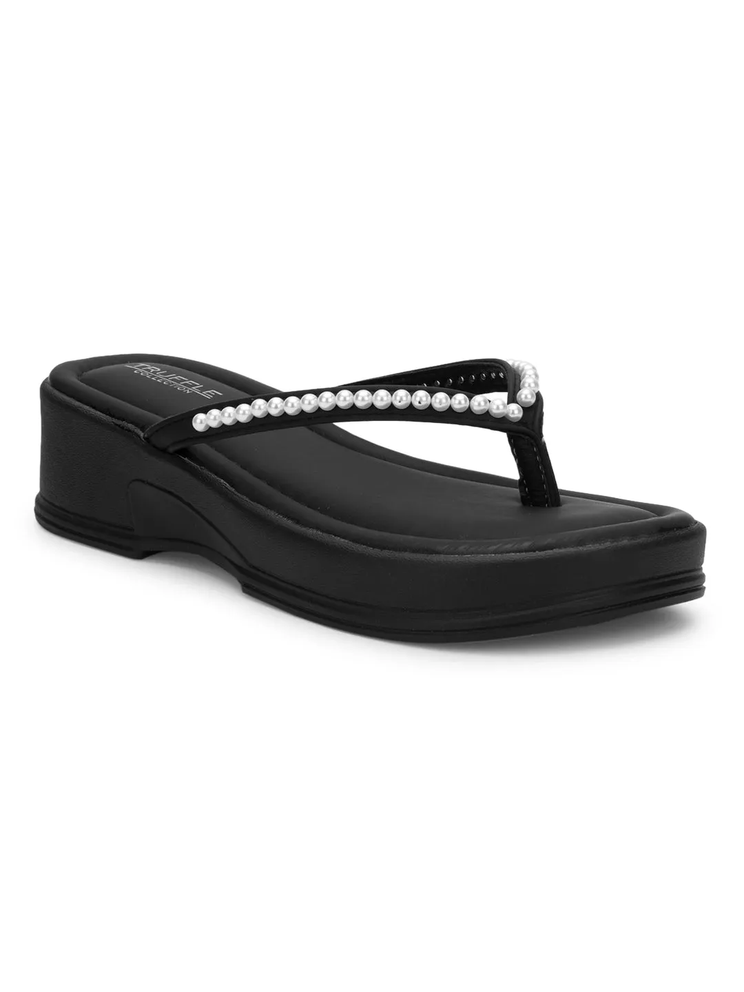 Escarpins à enfiler en perle PU noir (TC-RS3598-BLK)