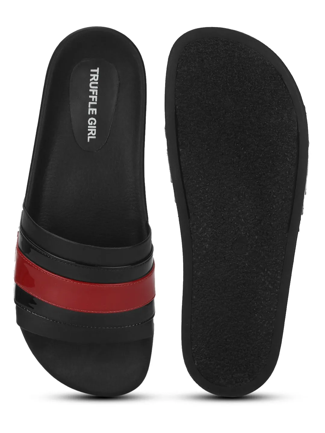 Sandales PU noires à rayures noires et rouges