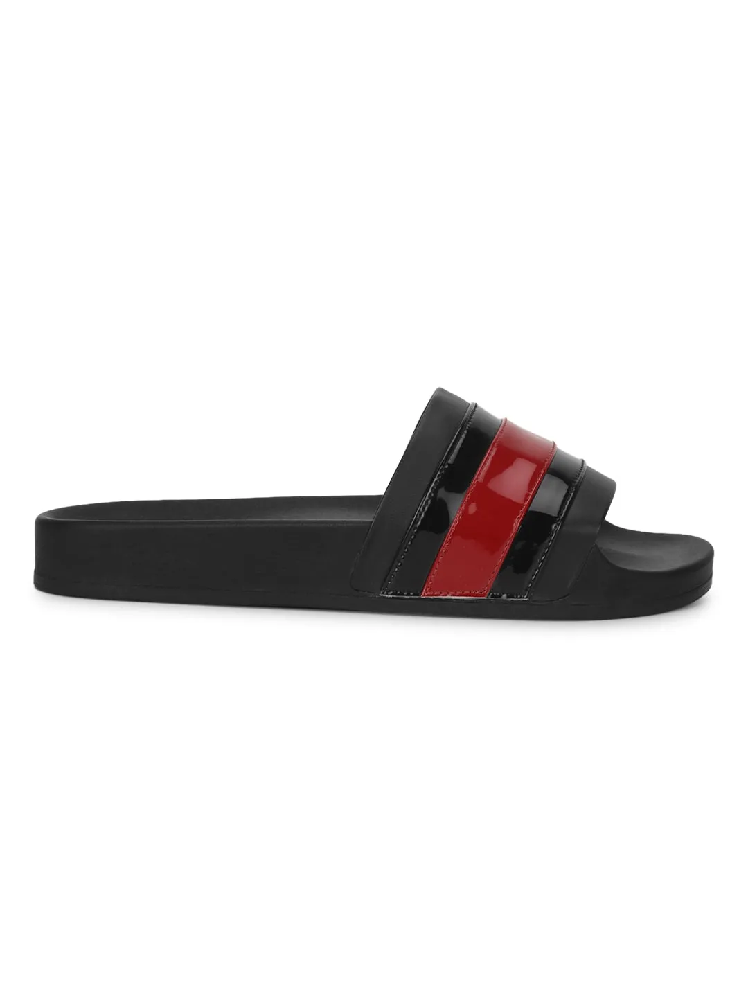 Sandales PU noires à rayures noires et rouges