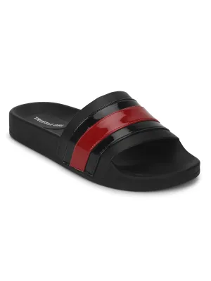 Sandales PU noires à rayures noires et rouges