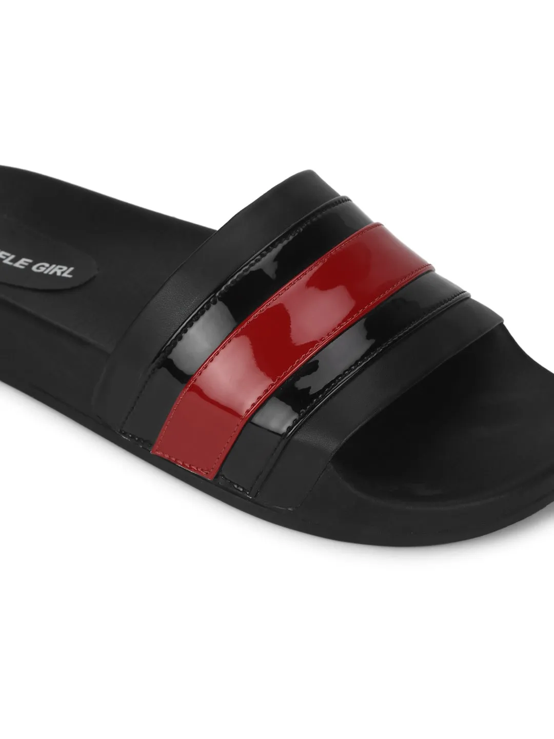 Sandales PU noires à rayures noires et rouges