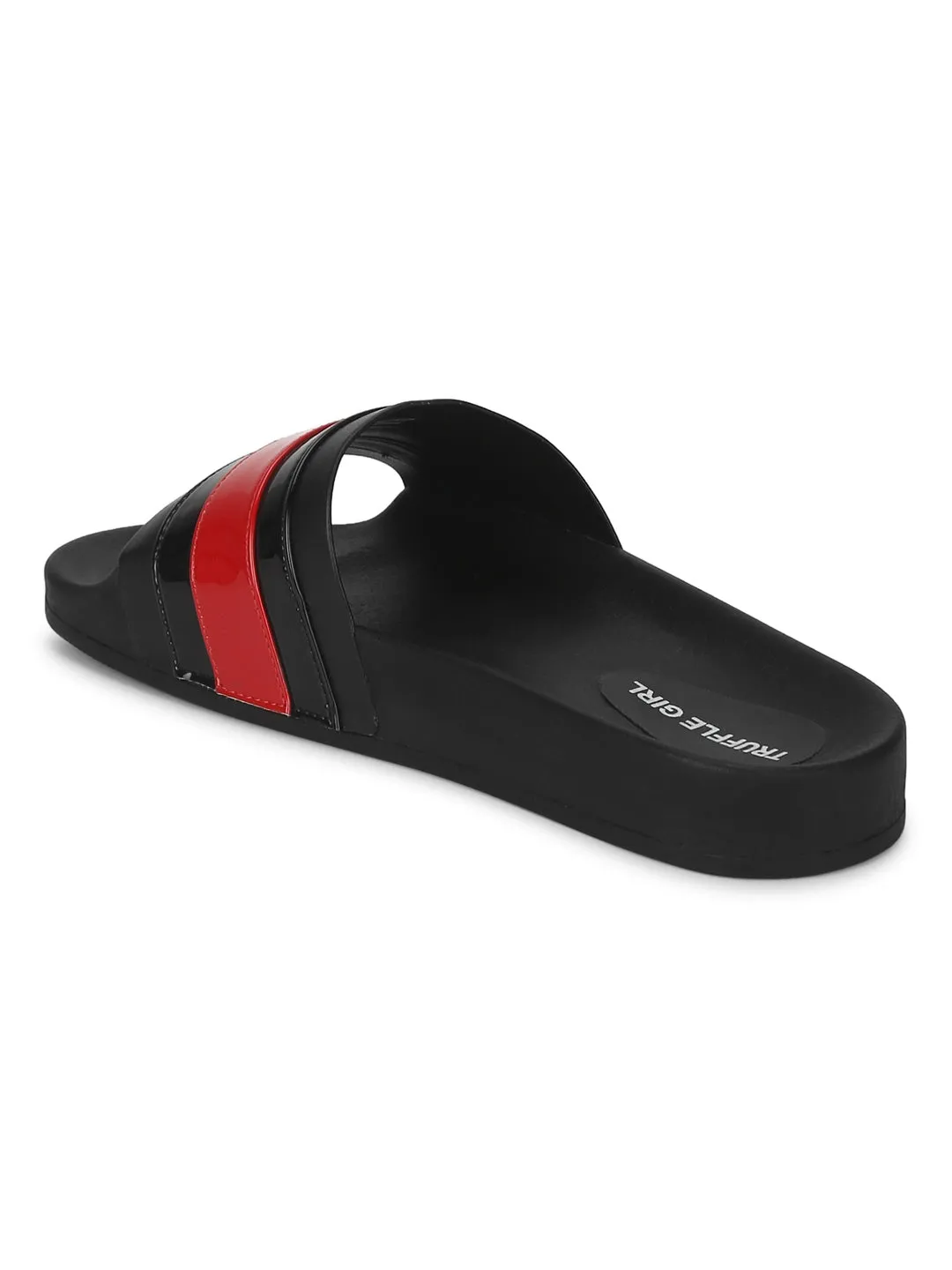 Sandales PU noires à rayures noires et rouges