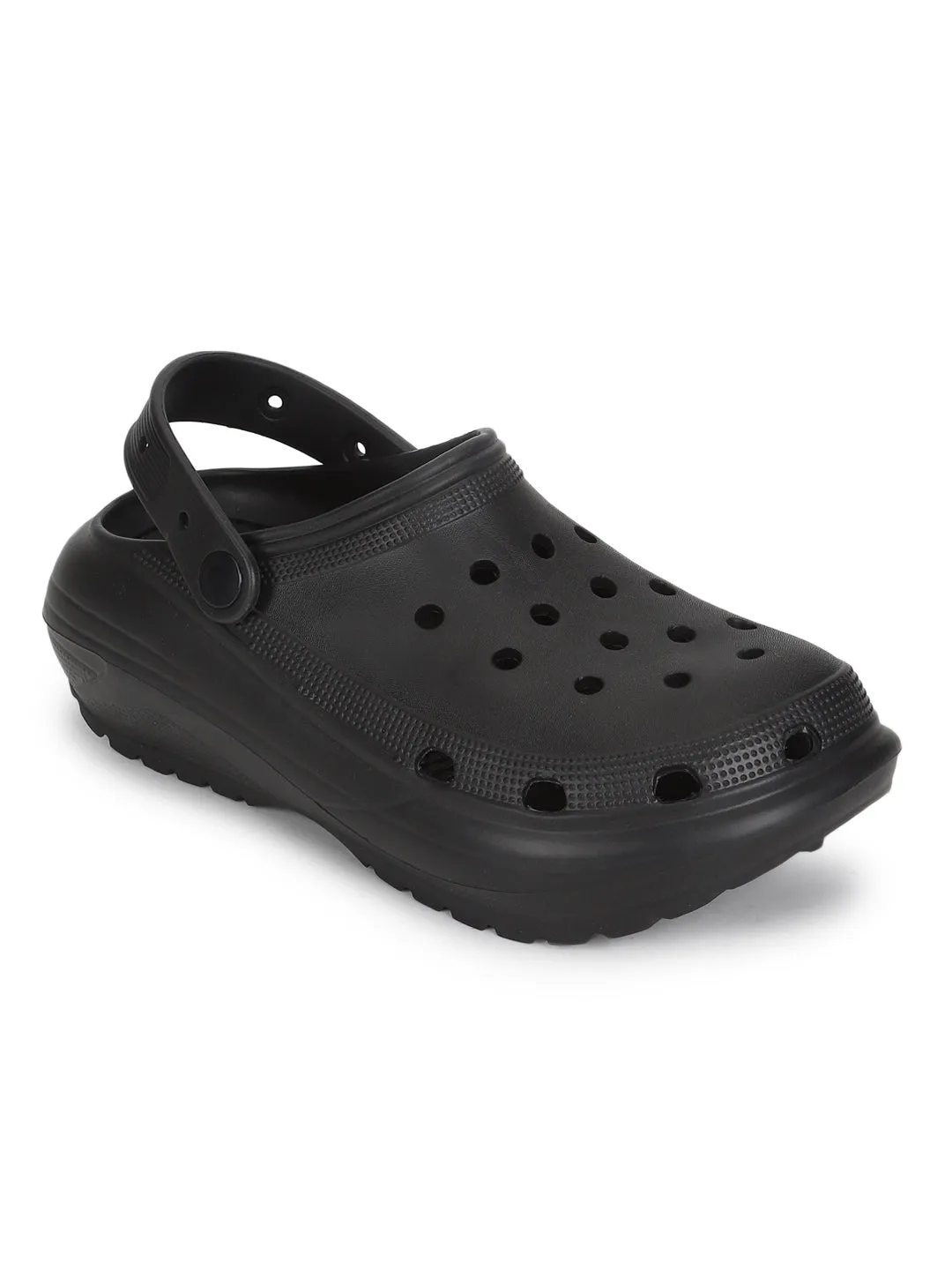 Mules en PU noir à enfiler style Crocs (TC-RS3496-BLK)