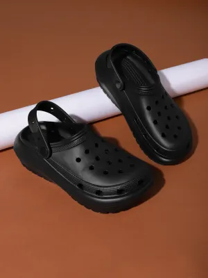 Mules en PU noir à enfiler style Crocs (TC-RS3496-BLK)