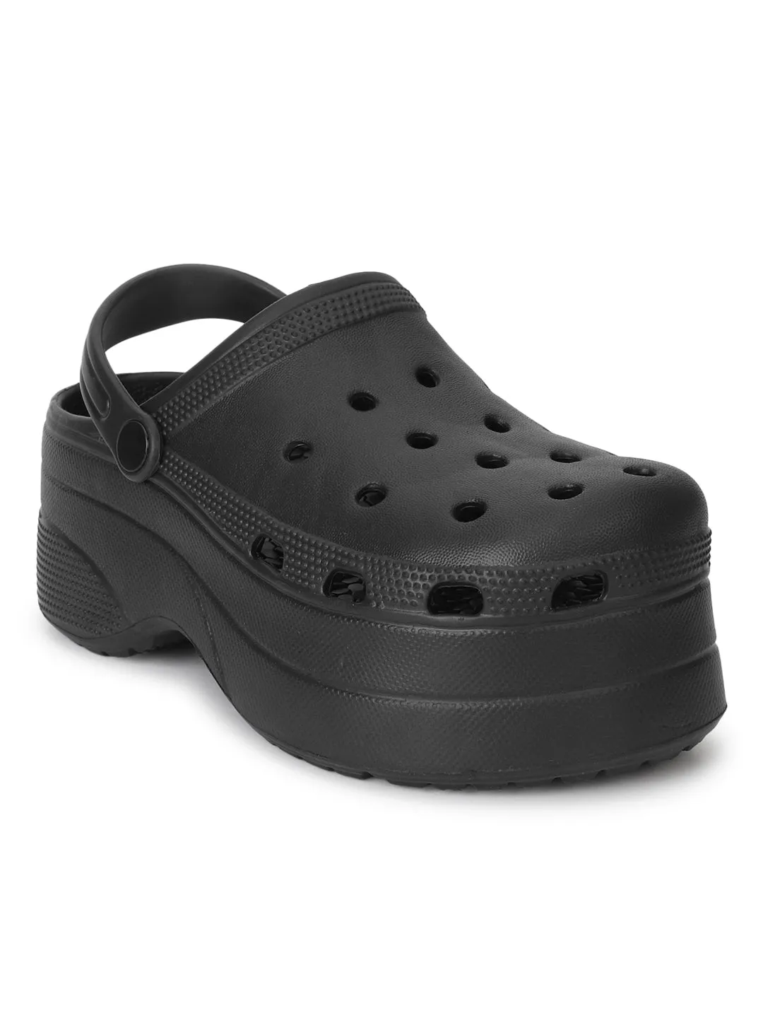Mules en PU noir à enfiler style Crocs (TC-RS3581-BLK)
