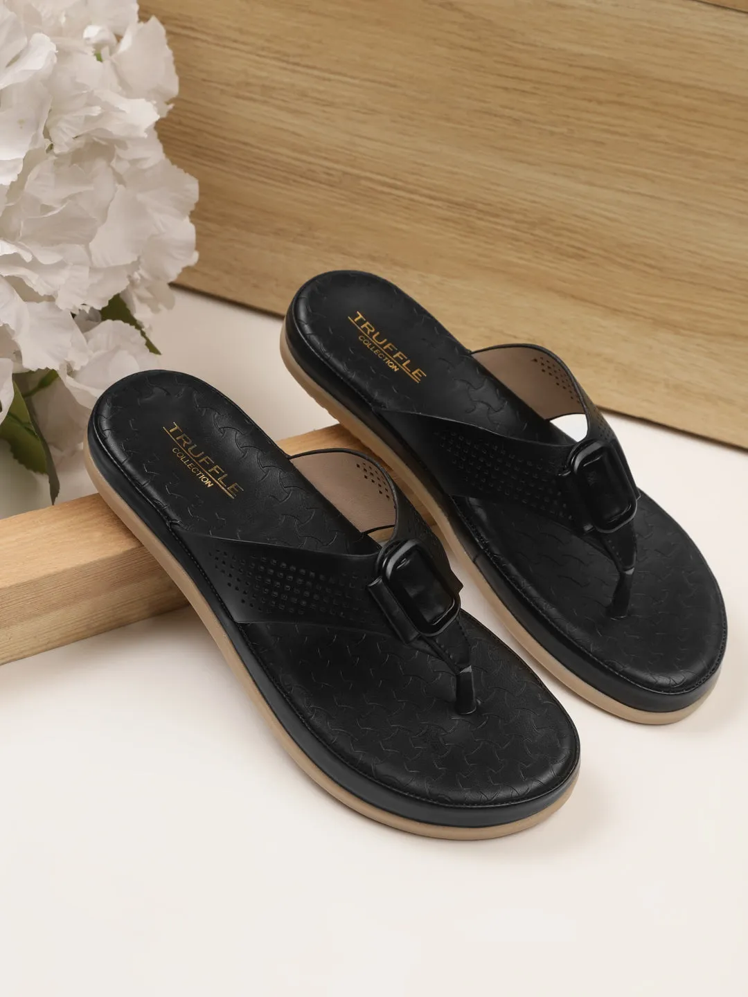 Escarpins à enfiler en PU noir (TC-ST-015-BLK)