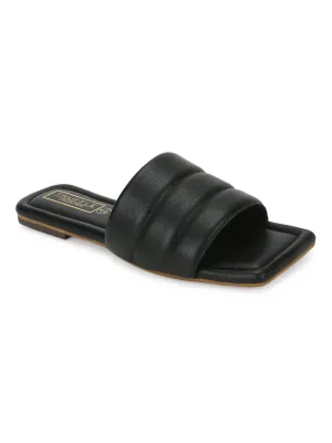 Mules carrées en PU noir à enfiler (TC-SLC-SF-50-BLK)