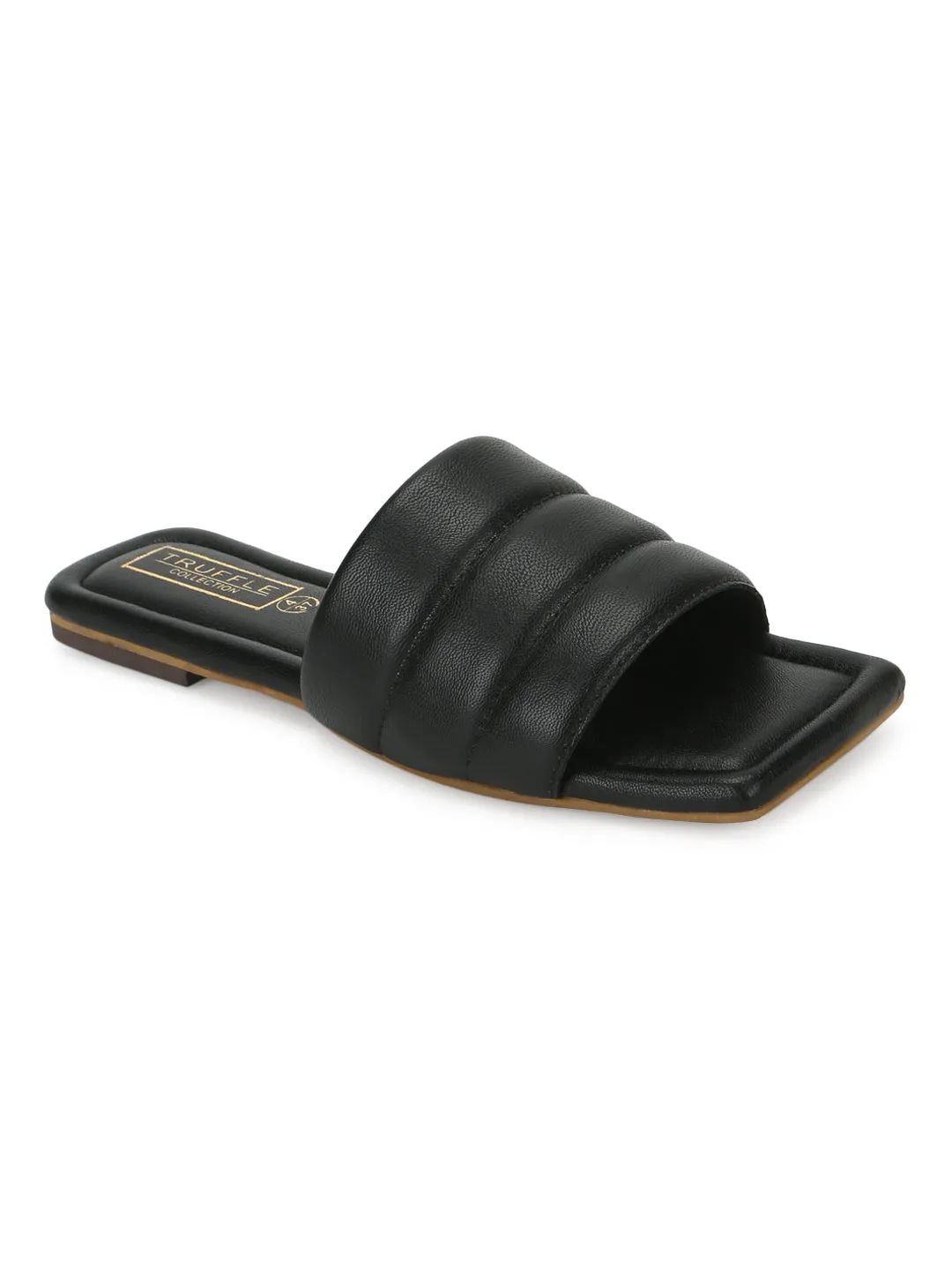 Mules carrées en PU noir à enfiler (TC-SLC-SF-50-BLK)