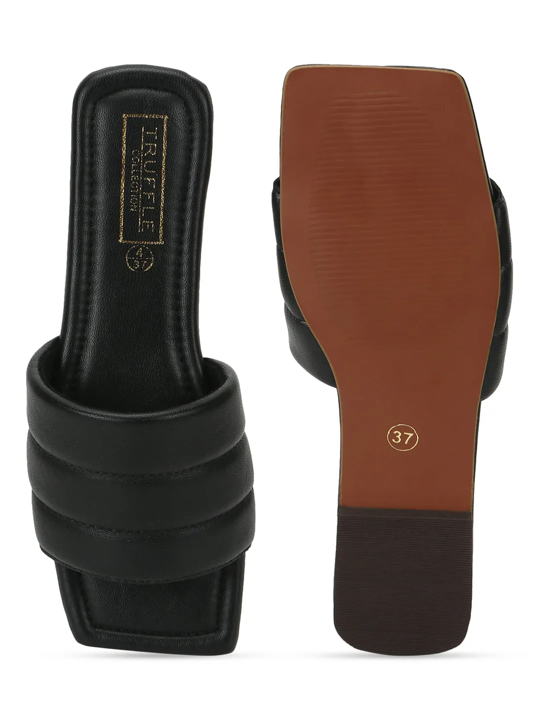 Mules carrées en PU noir à enfiler (TC-SLC-SF-50-BLK)