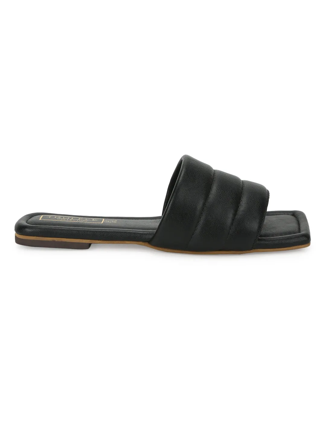 Mules carrées en PU noir à enfiler (TC-SLC-SF-50-BLK)